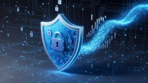 Cybersecurity protection concept with digital data and online security shield