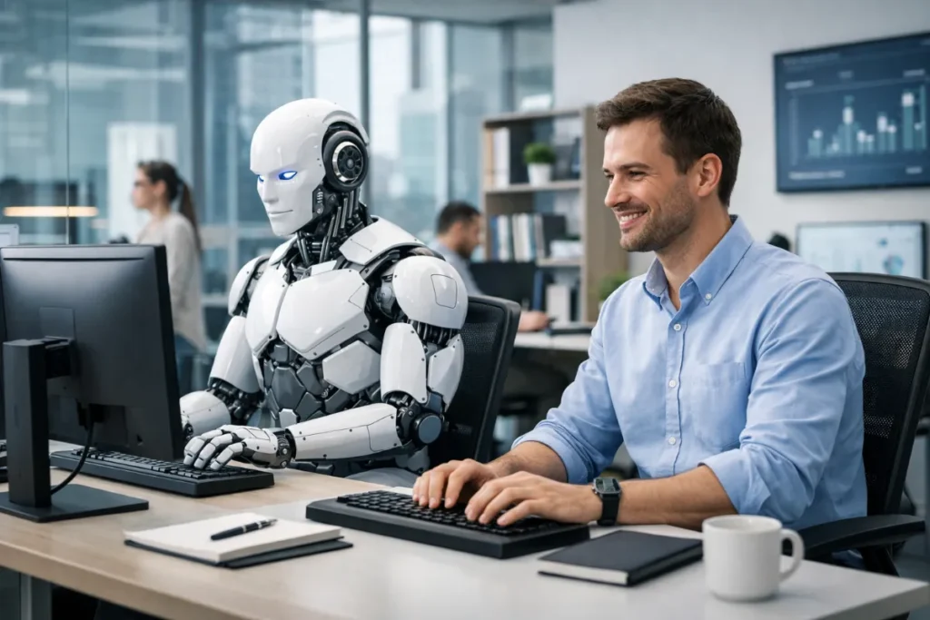 Robots and humans working together in a future office environment