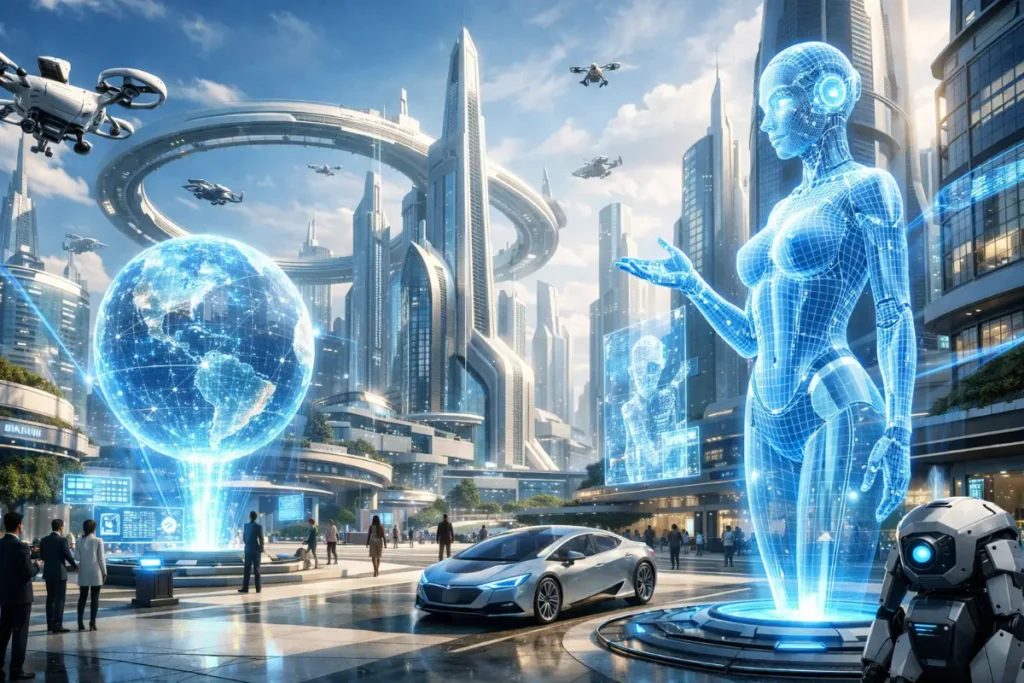Future city powered by artificial intelligence and smart technologies