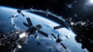 Space technology innovations with satellites orbiting Earth
