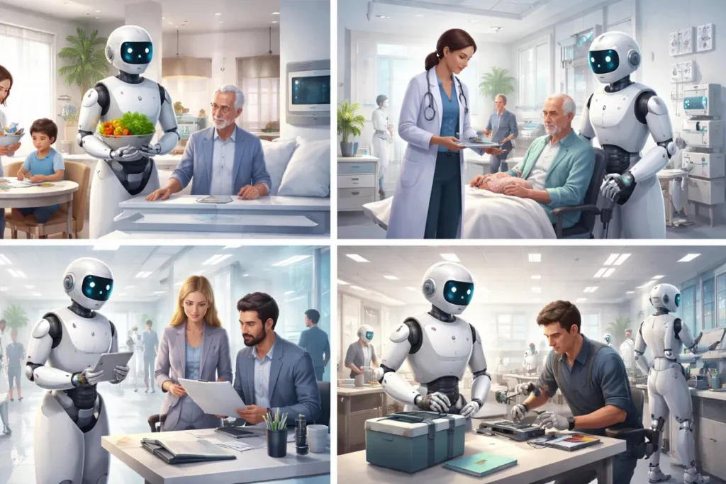 Robots assisting humans in everyday life and workplaces