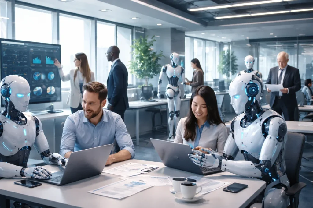 Artificial intelligence and humans collaborating in the modern workplace