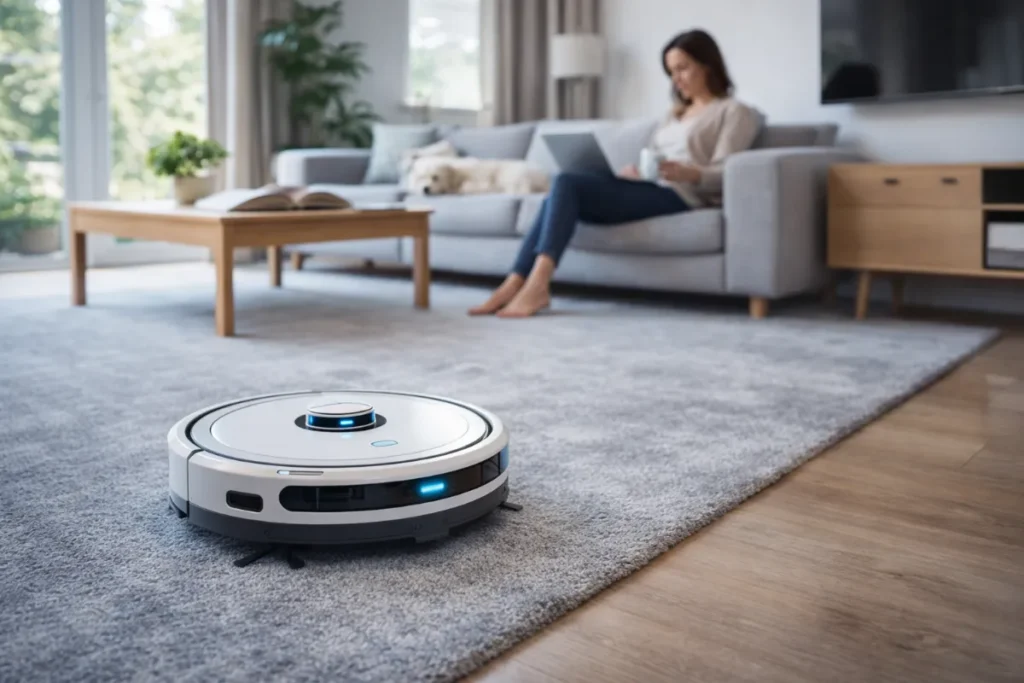 Home robot vacuum cleaner used in everyday household tasks