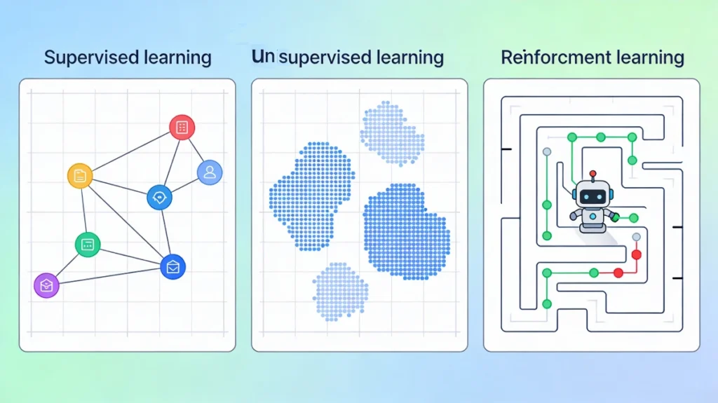 Comparison of supervised, unsupervised, and reinforcement learning in machine learning
