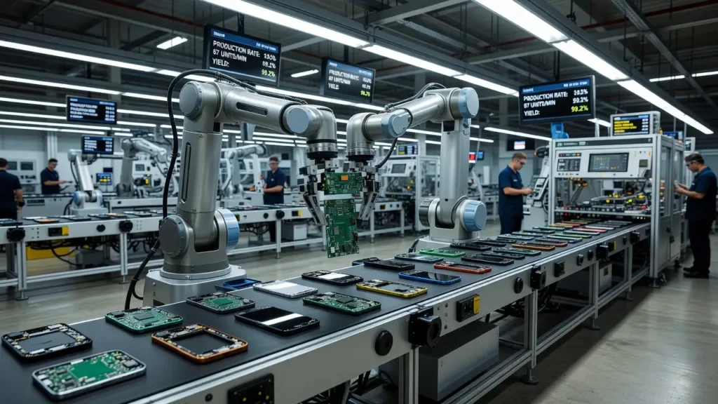 Industrial robot arm used in manufacturing assembly line