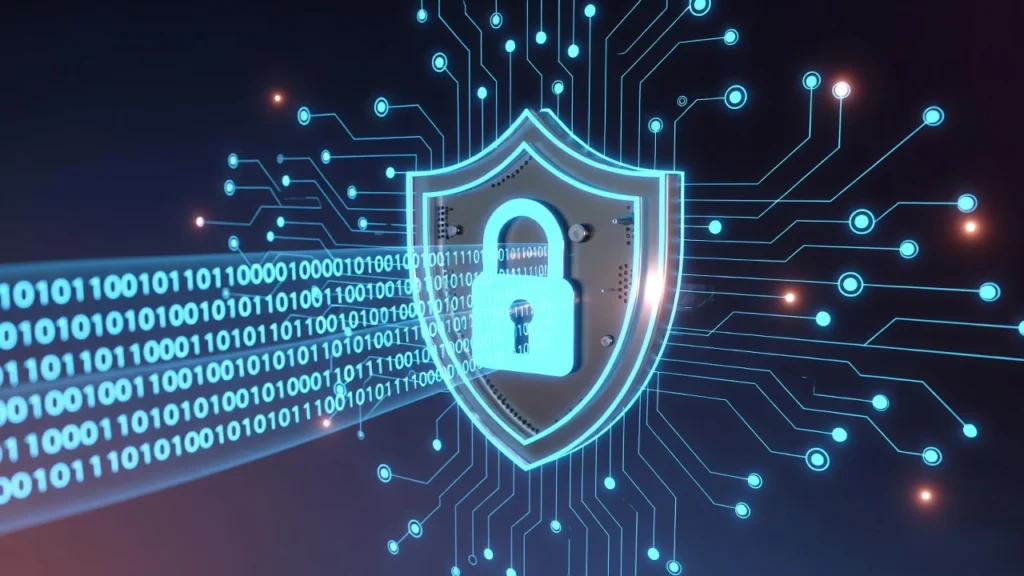 encryption securing digital data with lock symbol