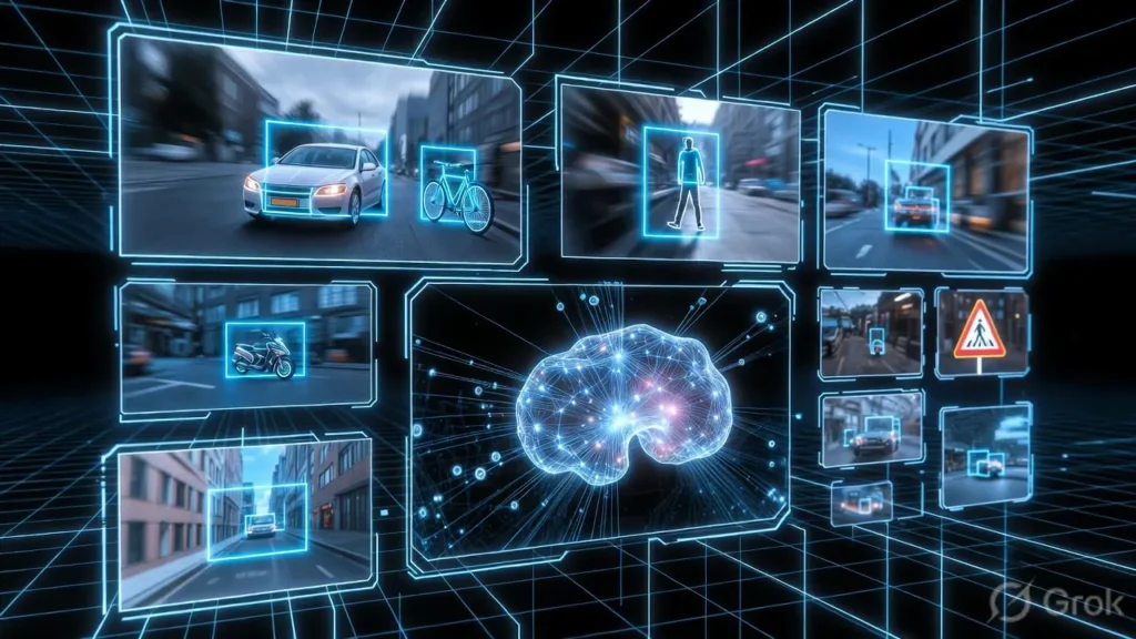 AI computer vision system detecting objects in images