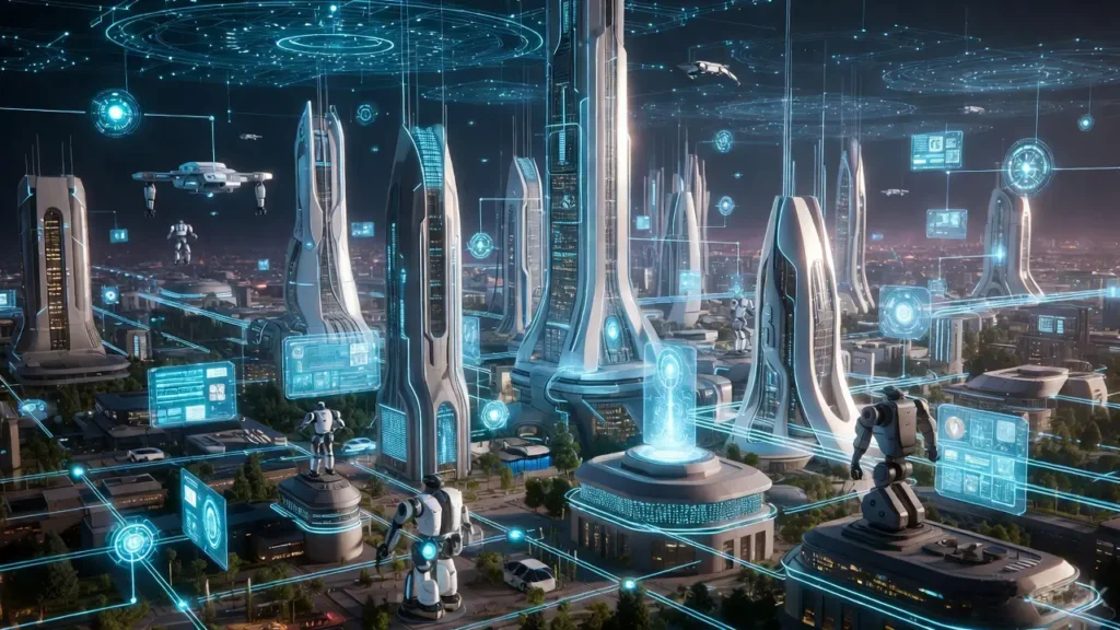 future of artificial intelligence smart city with advanced AI systems and connected technology